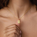 Ribbed Birth Flower Tag Necklace Silver 18K Gold Plated