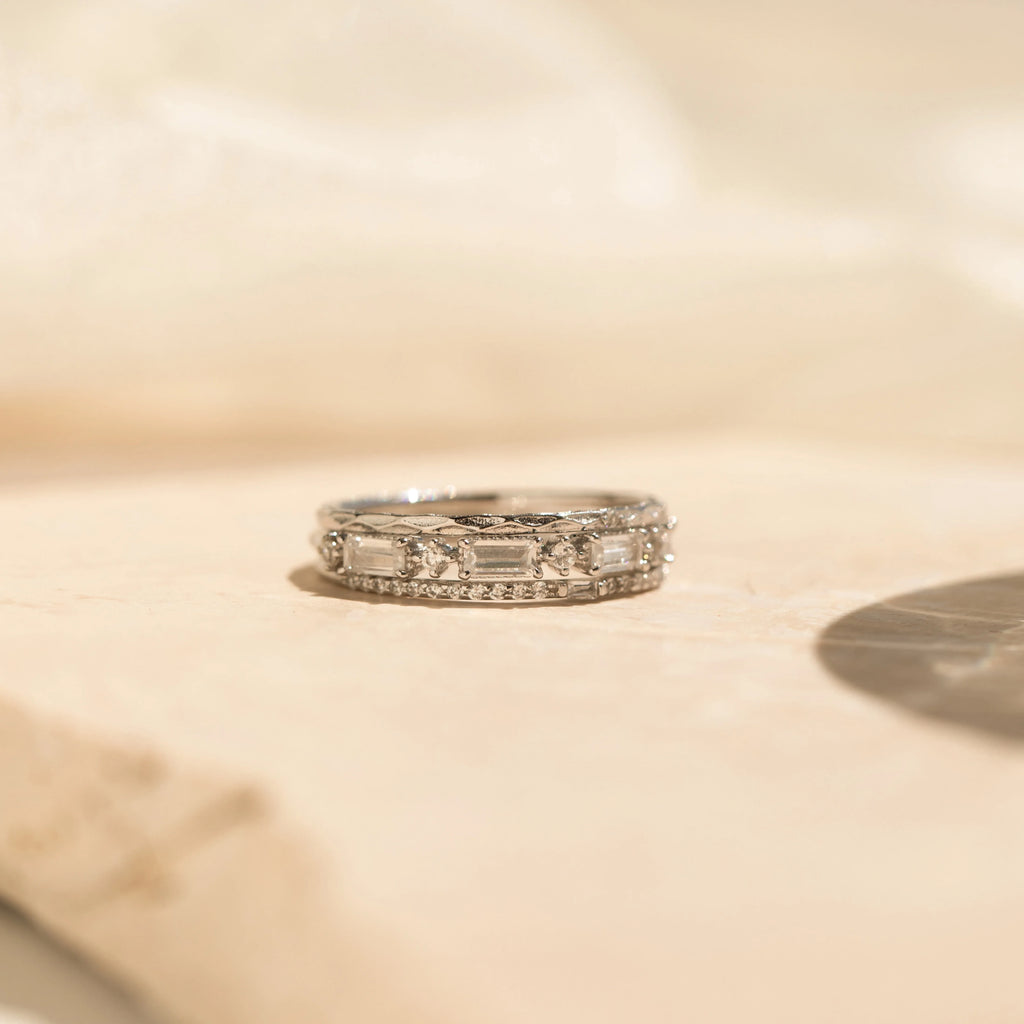 Diamond Stacking Ring Set Silver 18K Gold Plated