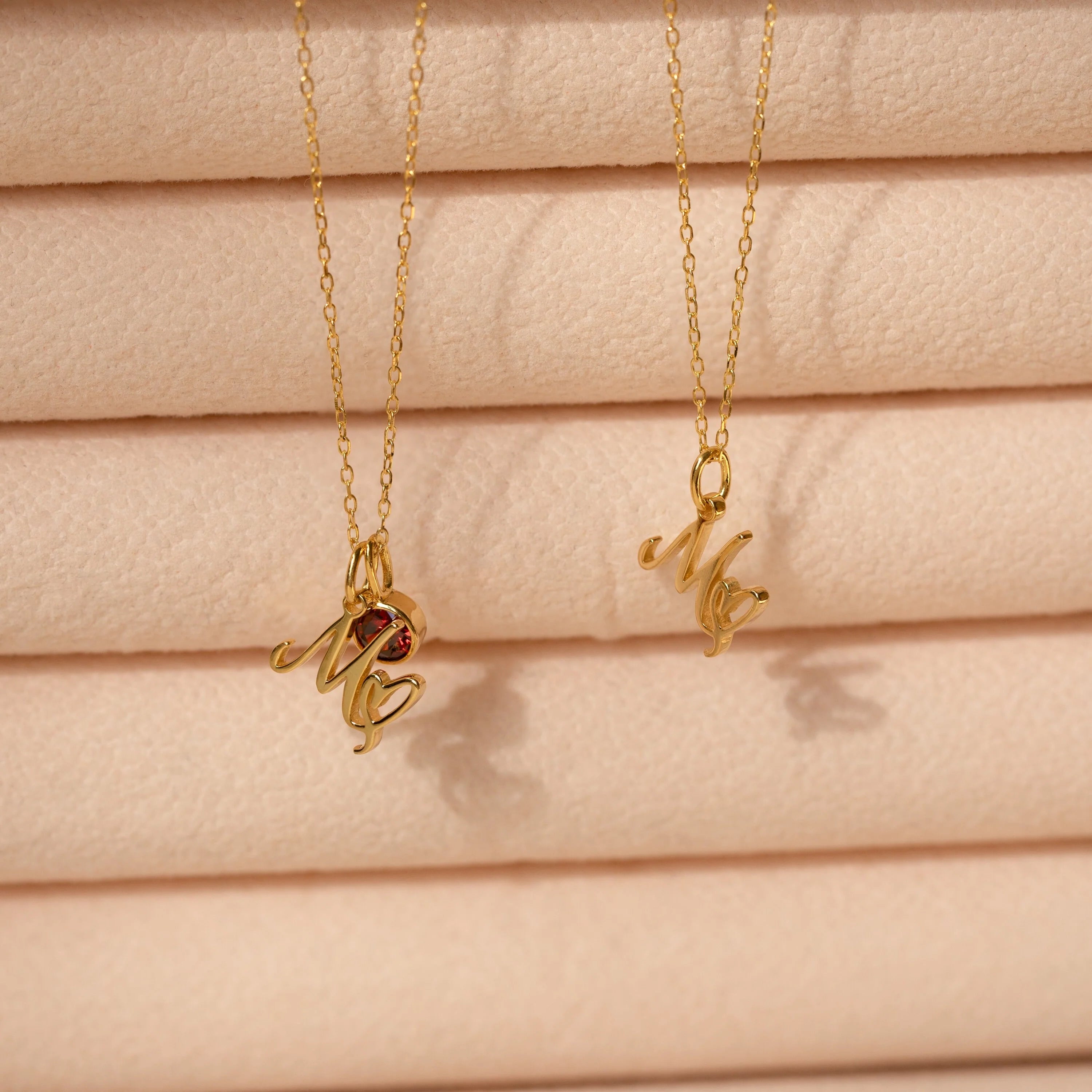Initial Heart Birthstone Necklace Silver 18K Gold Plated