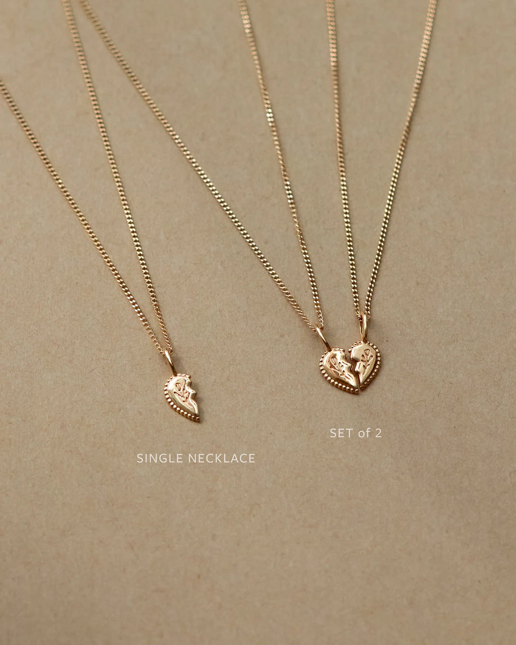 Solid Gold Shared Heart Necklace