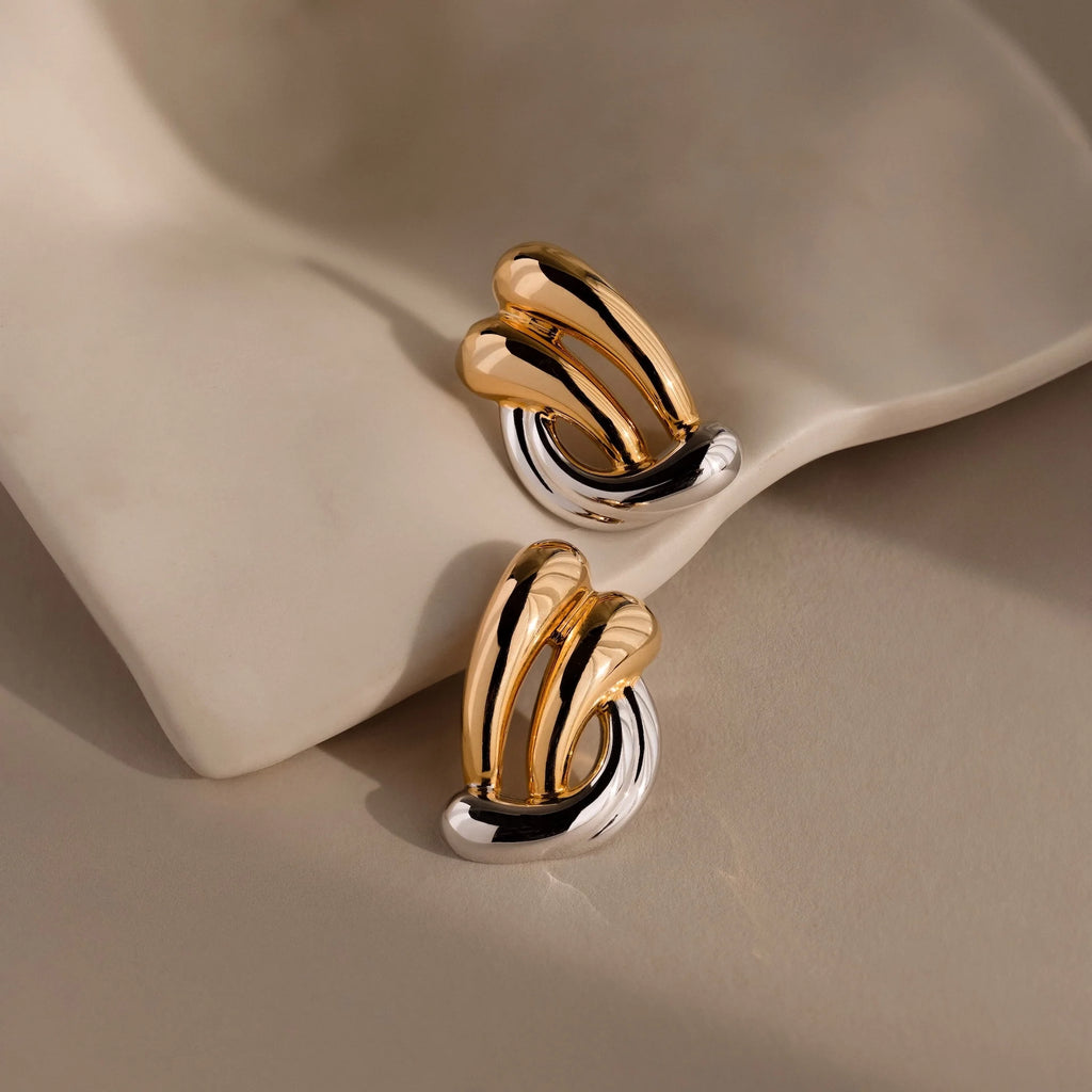 Mixed Metal Raindrop Studs Silver 18K Gold Plated