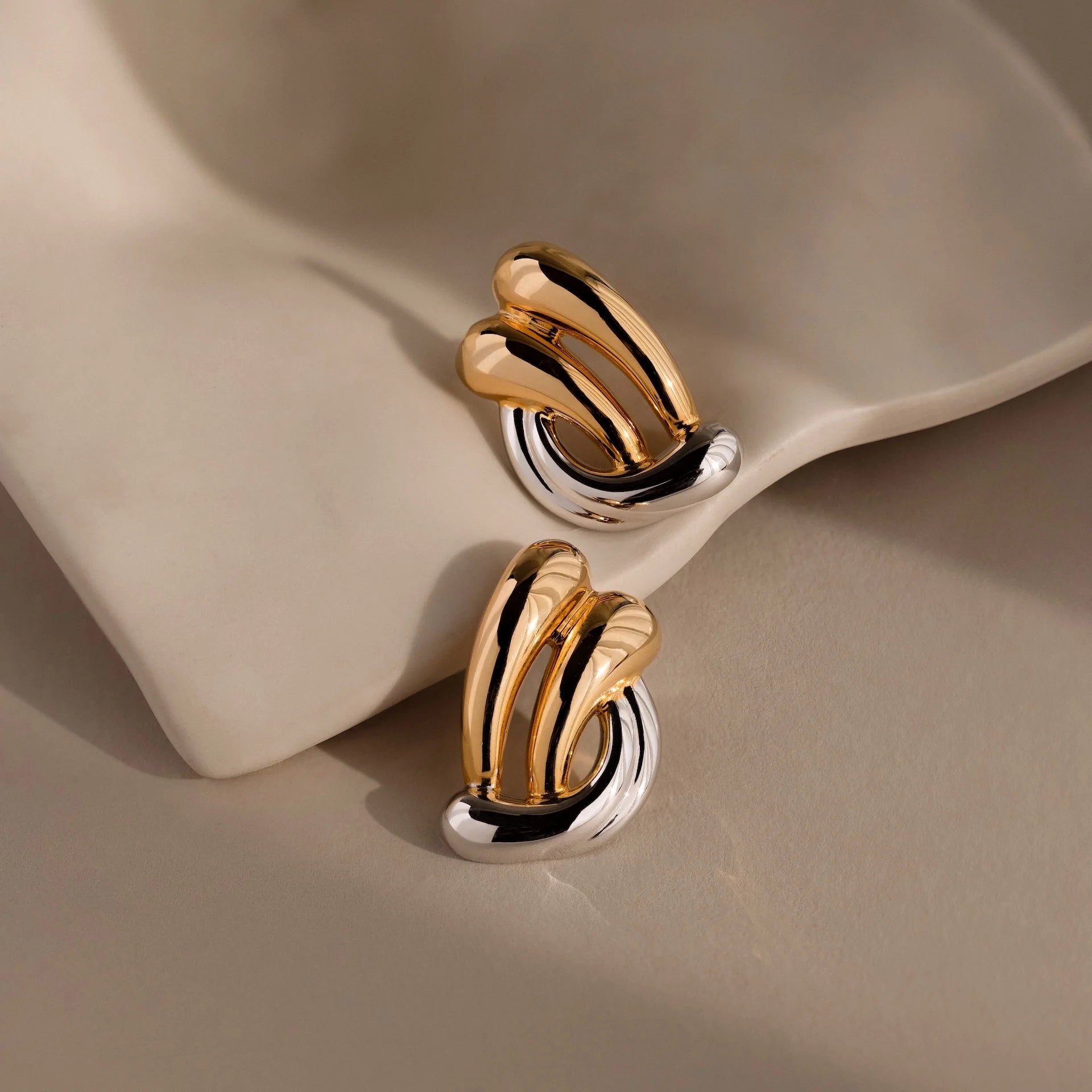 Mixed Metal Raindrop Studs Silver 18K Gold Plated