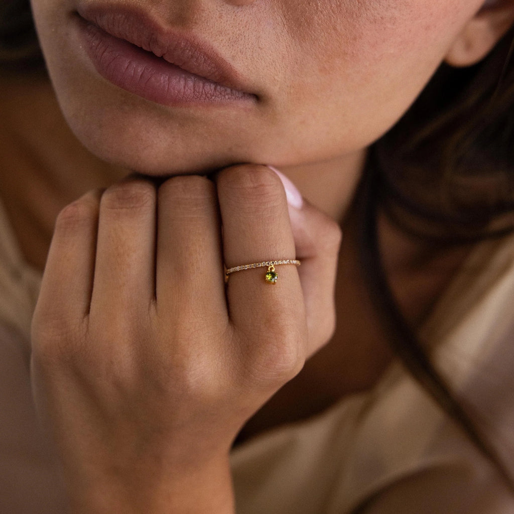 Pave Birthstone Drop Ring Silver 18K Gold Plated