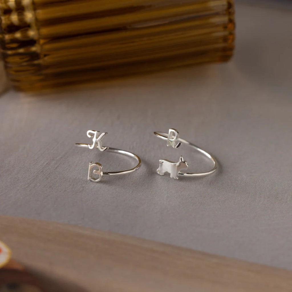 Initial Duo Pet Wrap Ring Silver 18K Gold Plated