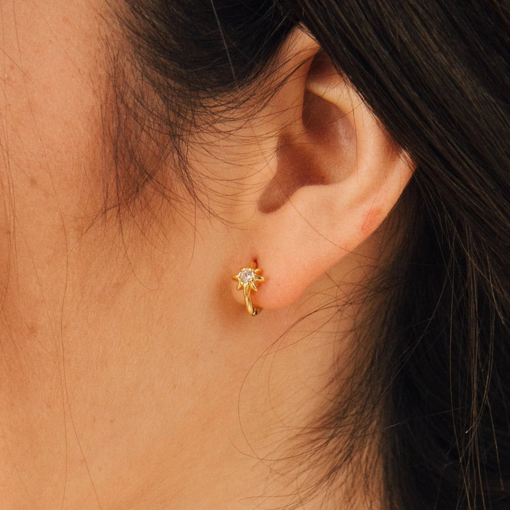 Diamond Sun Huggies Silver 18K Gold Plated