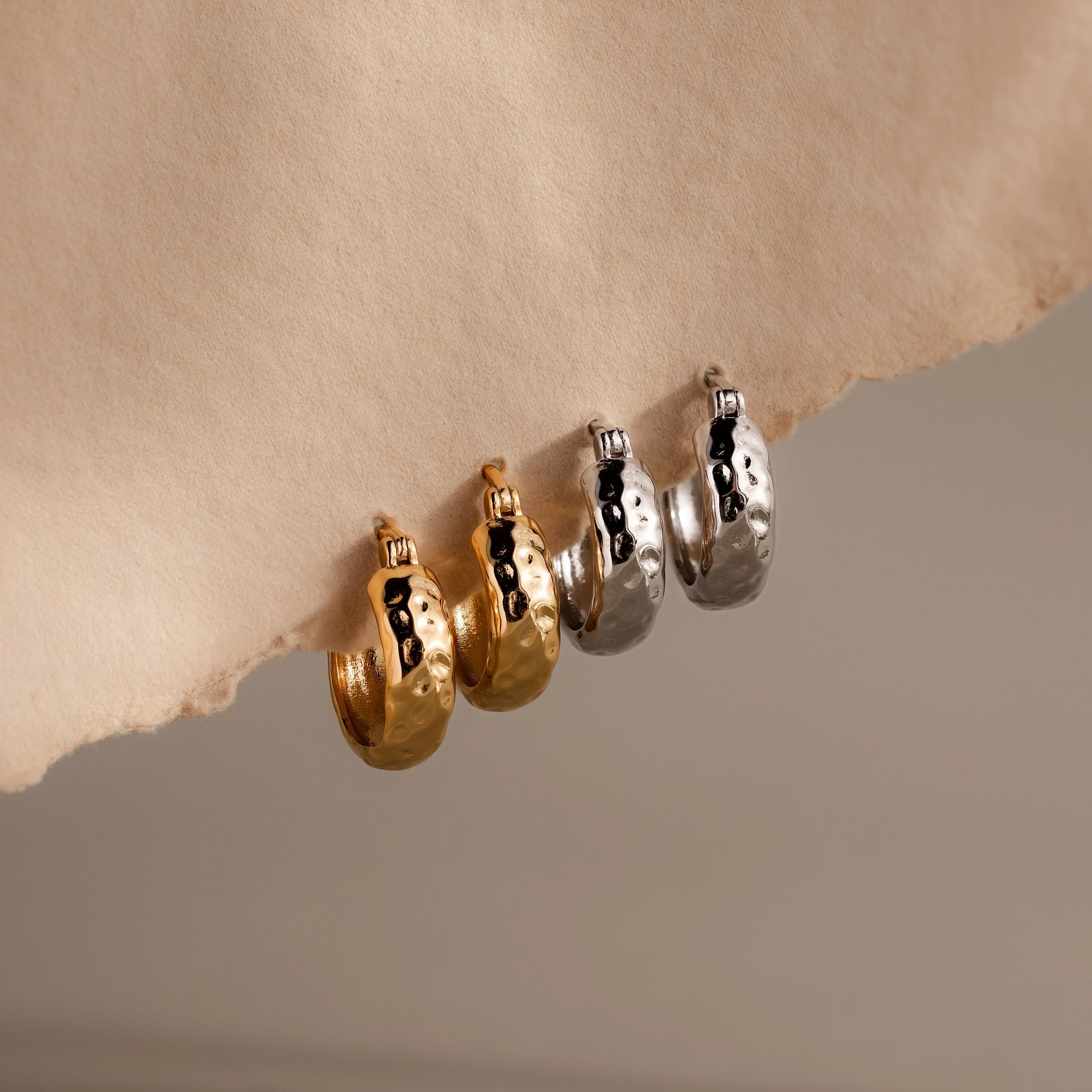 Bold Hammered Huggies Silver 18K Gold Plated