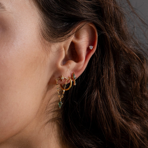 Agate Star Chain Earrings Silver 18K Gold Plated