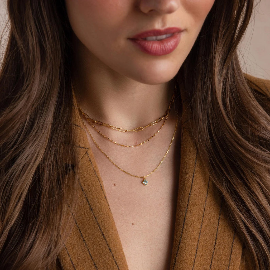 Birthstone Clover Necklace Silver 18K Gold Plated