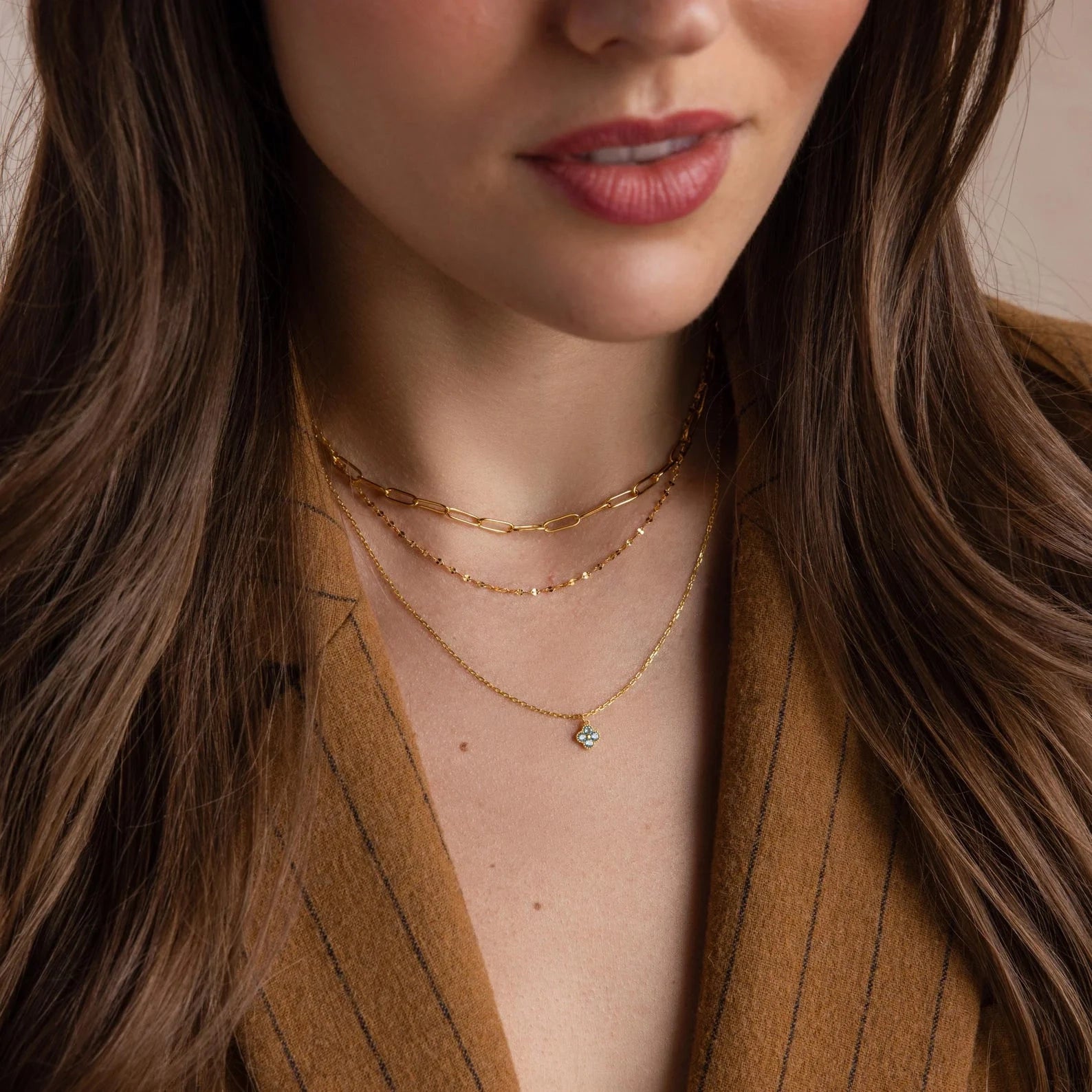 Birthstone Clover Necklace Silver 18K Gold Plated