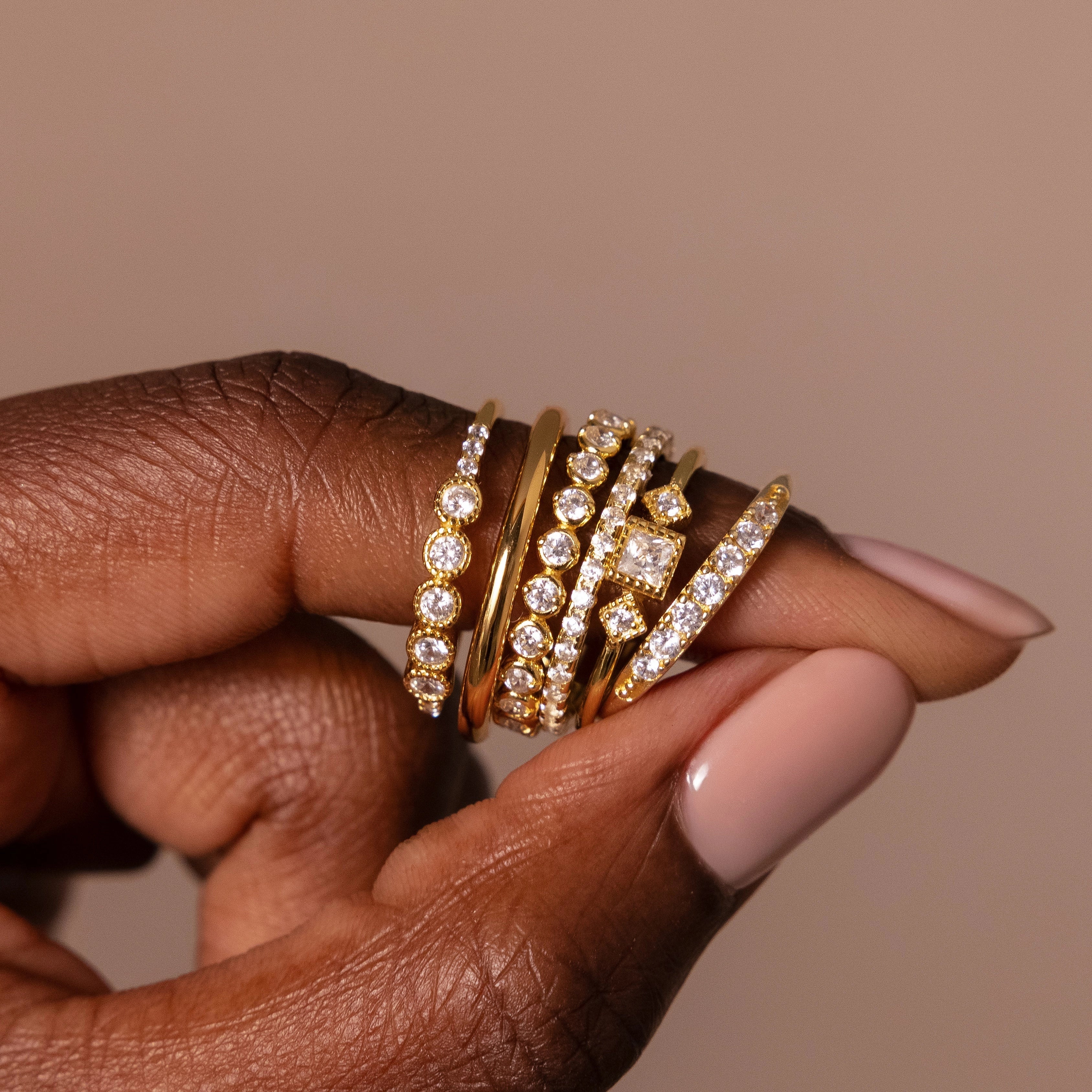 Diamond Stacking Ring Set Silver 18K Gold Plated
