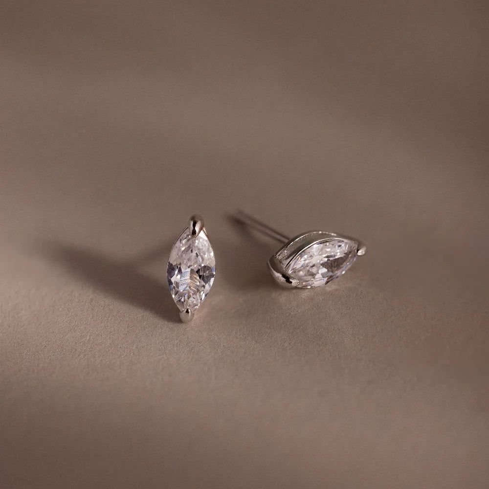 Marquise Cut Diamond Studs Silver 18K Gold Plated