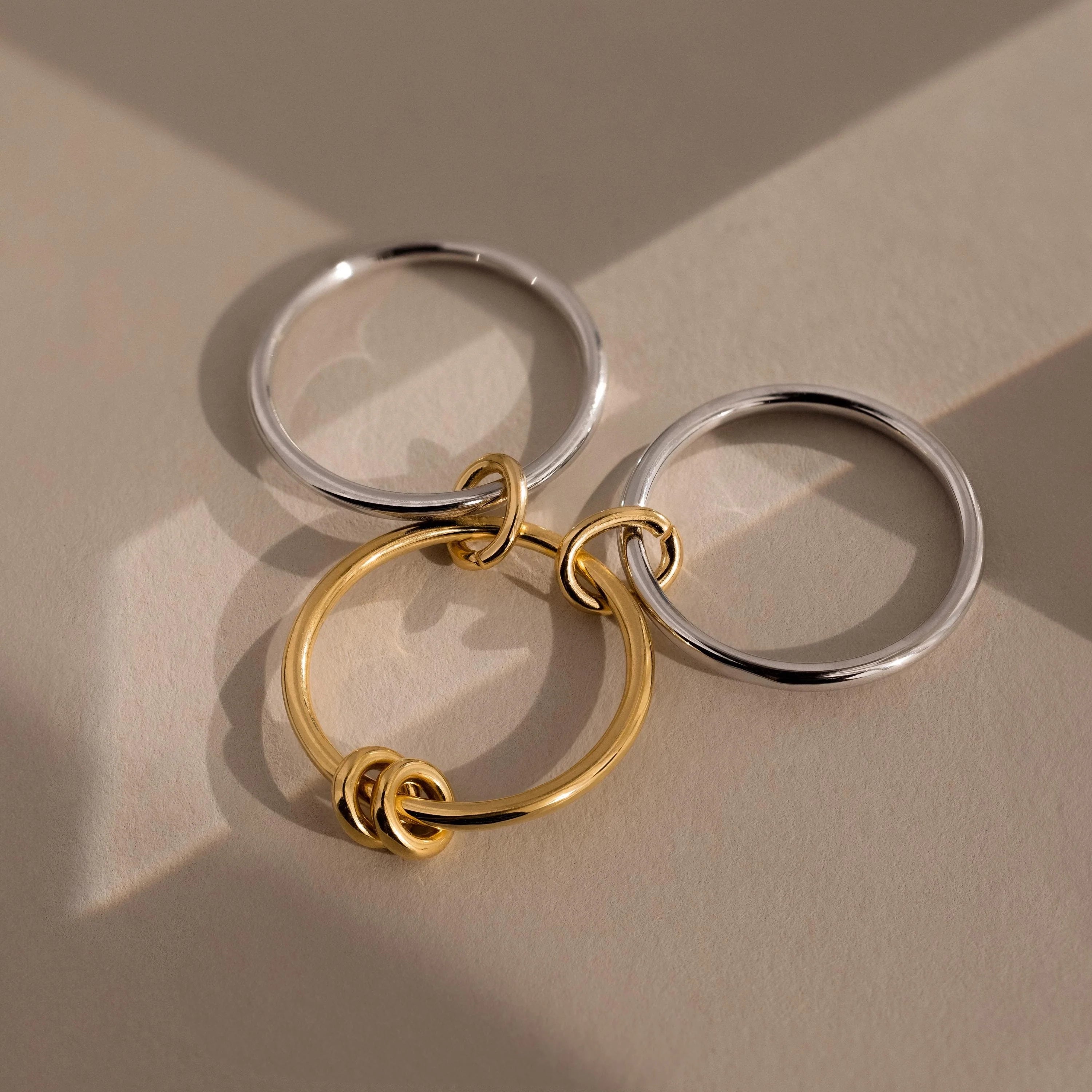 Mixed Metal Linked Ring Set Silver 18K Gold Plated