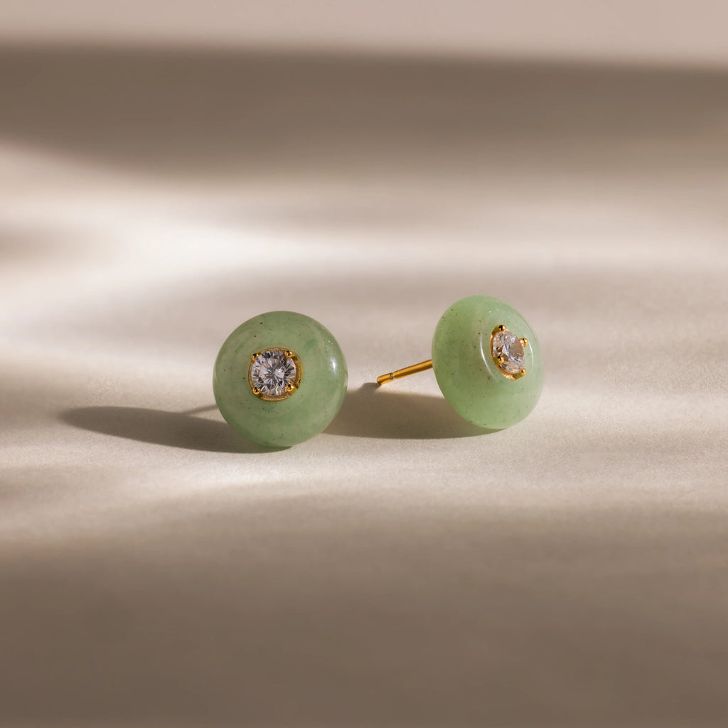 Jade Diamond Studs Silver 18K Gold Plated