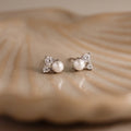 Pearl Diamond Cluster Studs Silver 18K Gold Plated