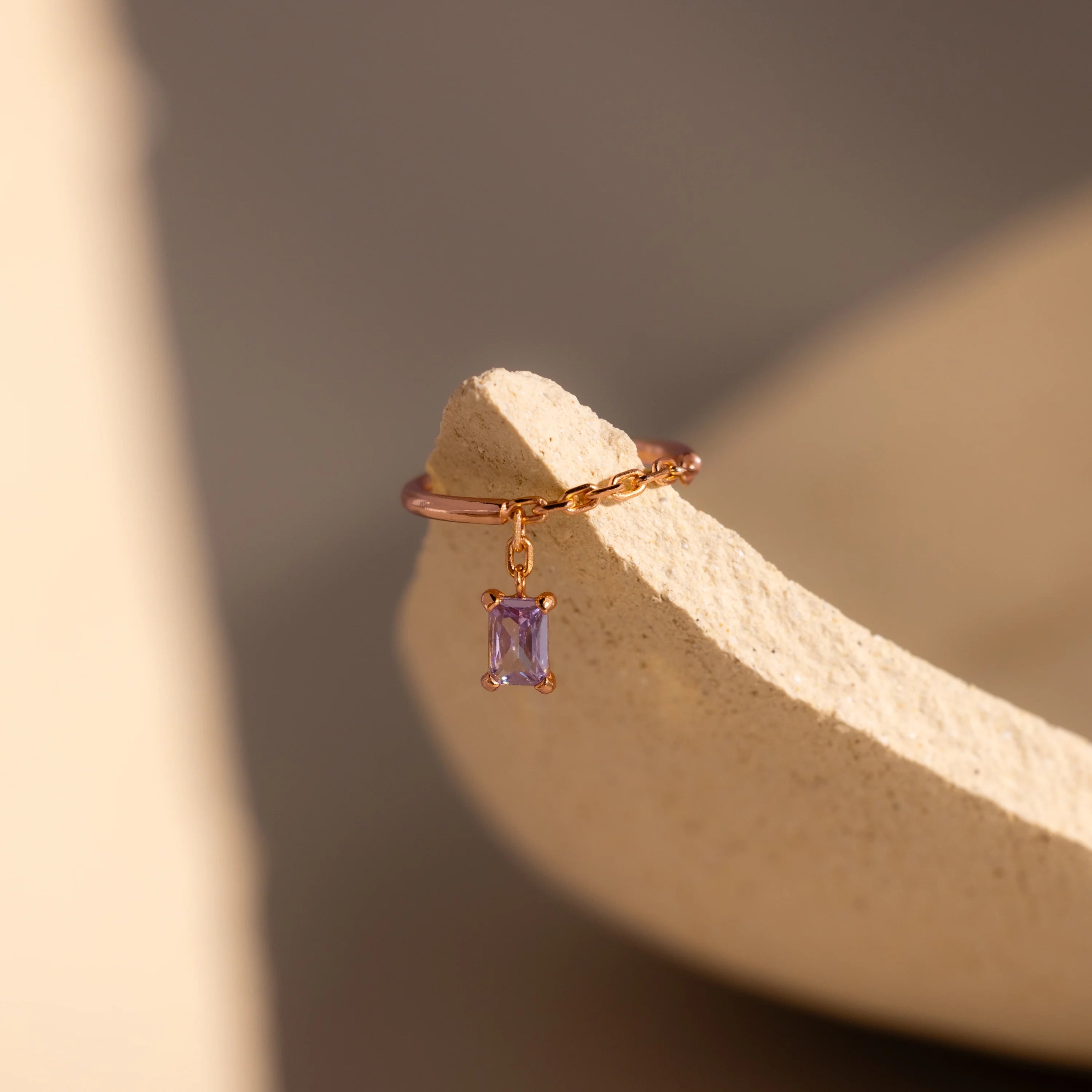 Alexandrite Drop Chain Ring Silver 18K Gold Plated