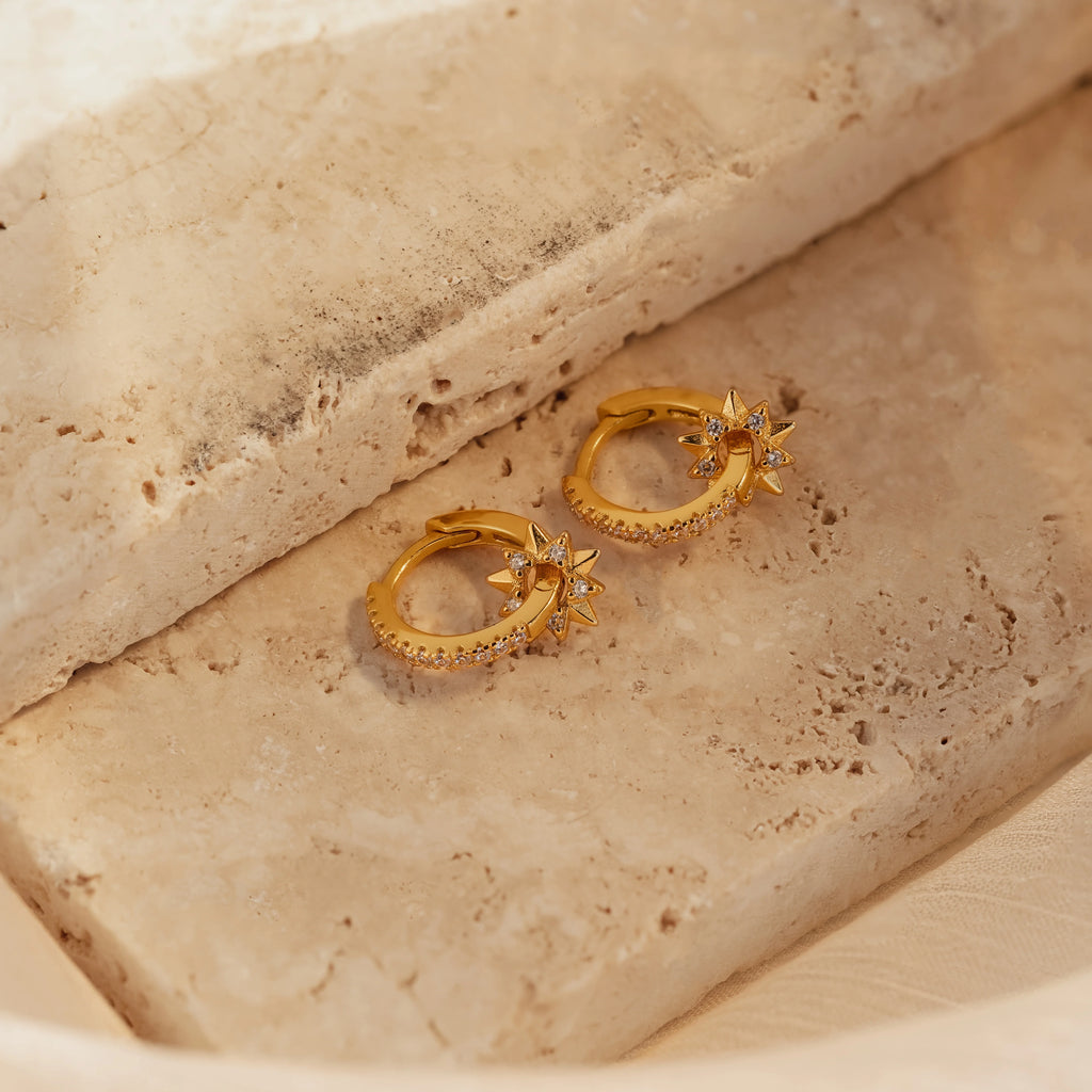 Diamond Pave Sun Huggies Silver 18K Gold Plated