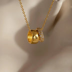 Pave Duo Circle Necklace Silver 18K Gold Plated