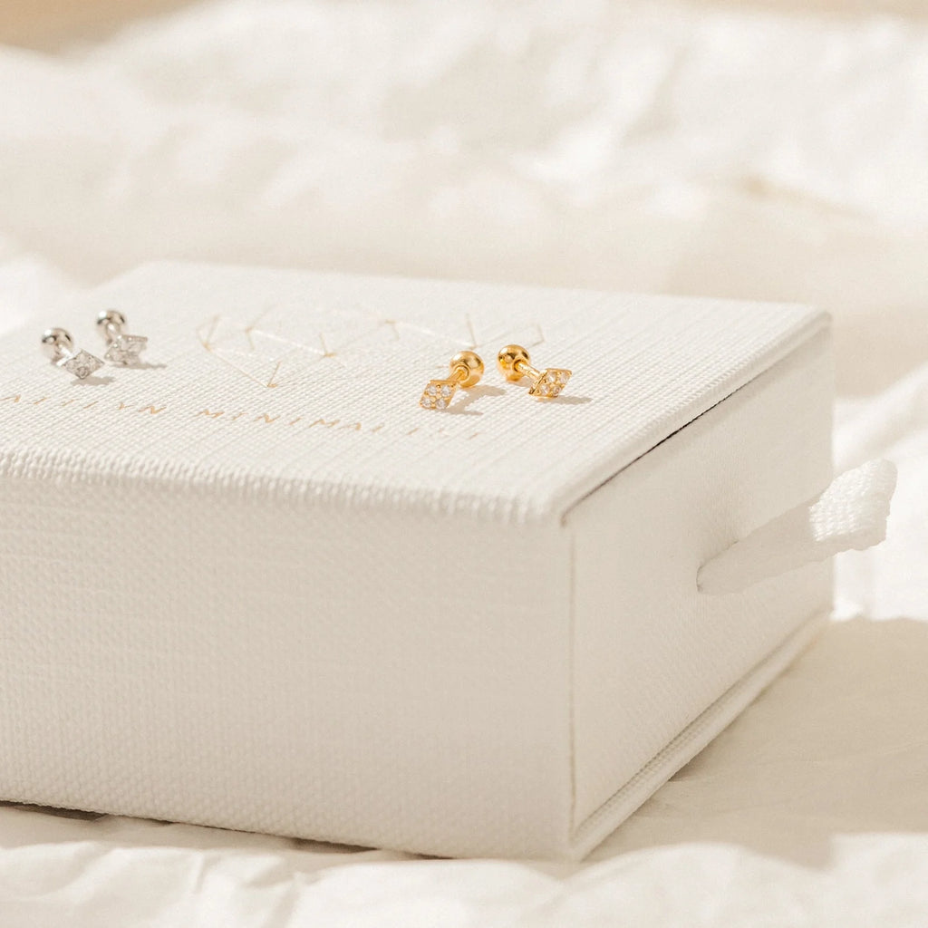 Jocelyn Diamond Studs Silver 18K Gold Plated