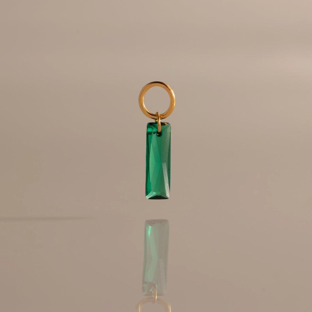 Skinny Baguette Emerald Charm Silver 18K Gold Plated