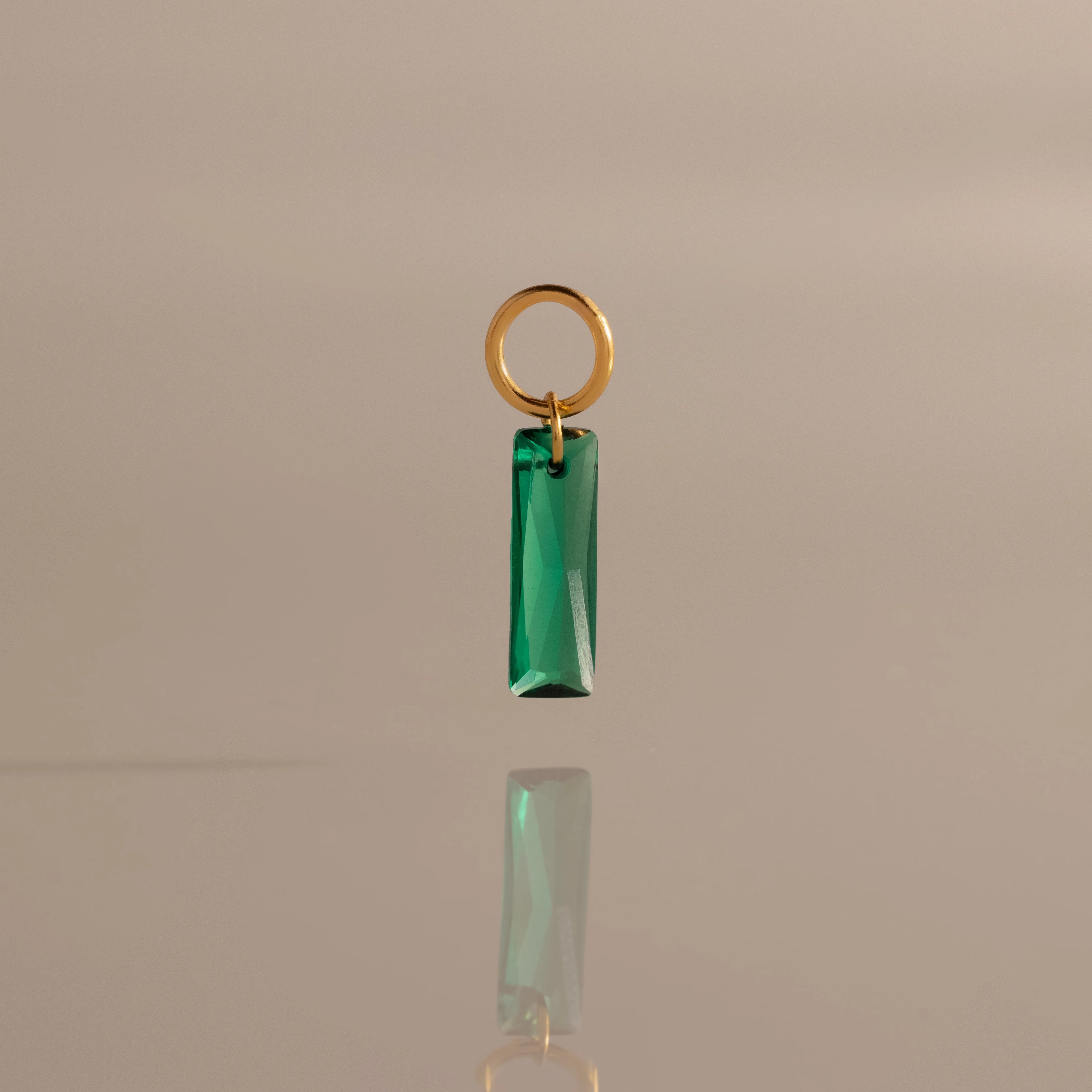 Skinny Baguette Emerald Charm Silver 18K Gold Plated