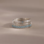 Triple Linked Aquamarine Ring Set Silver 18K Gold Plated