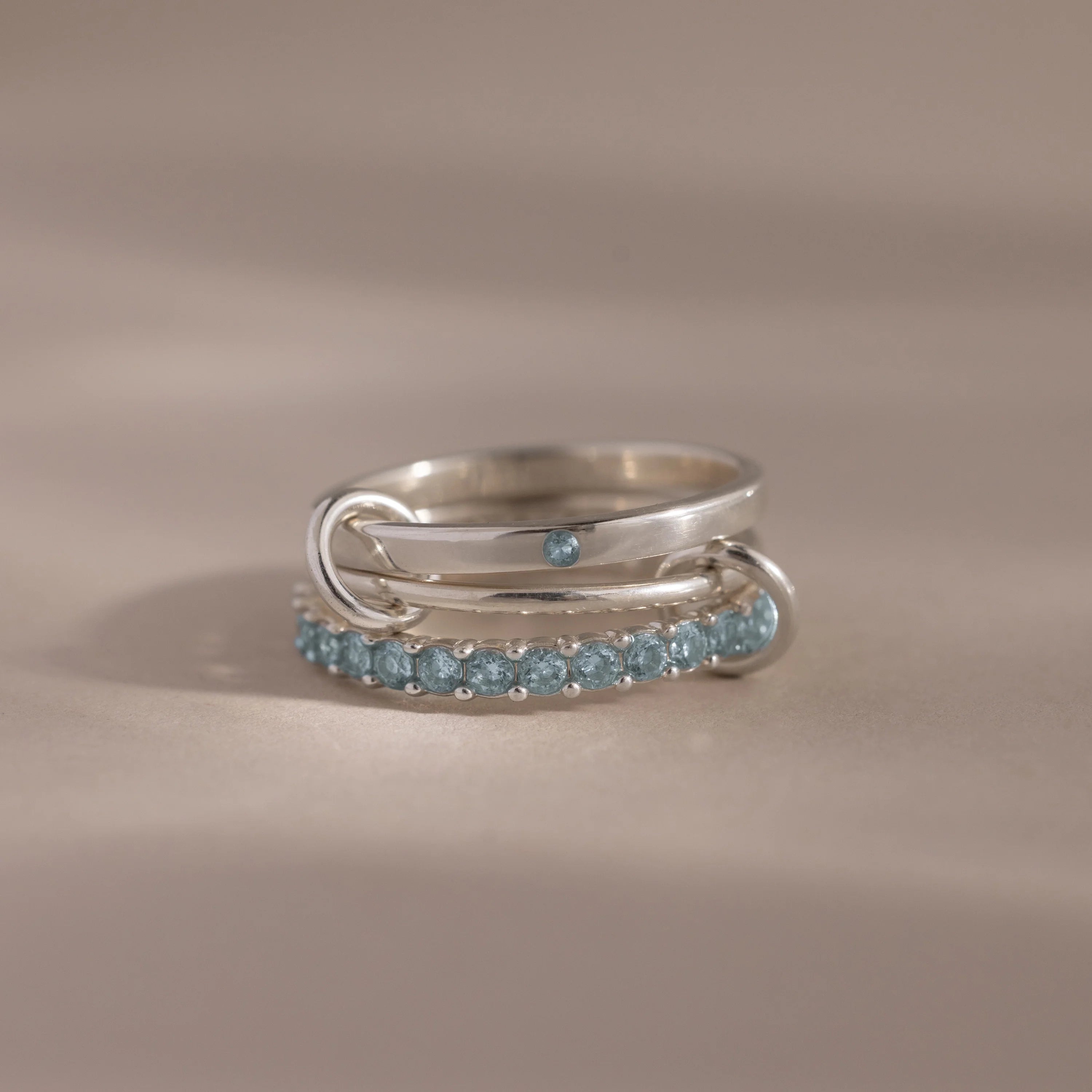 Triple Linked Aquamarine Ring Set Silver 18K Gold Plated