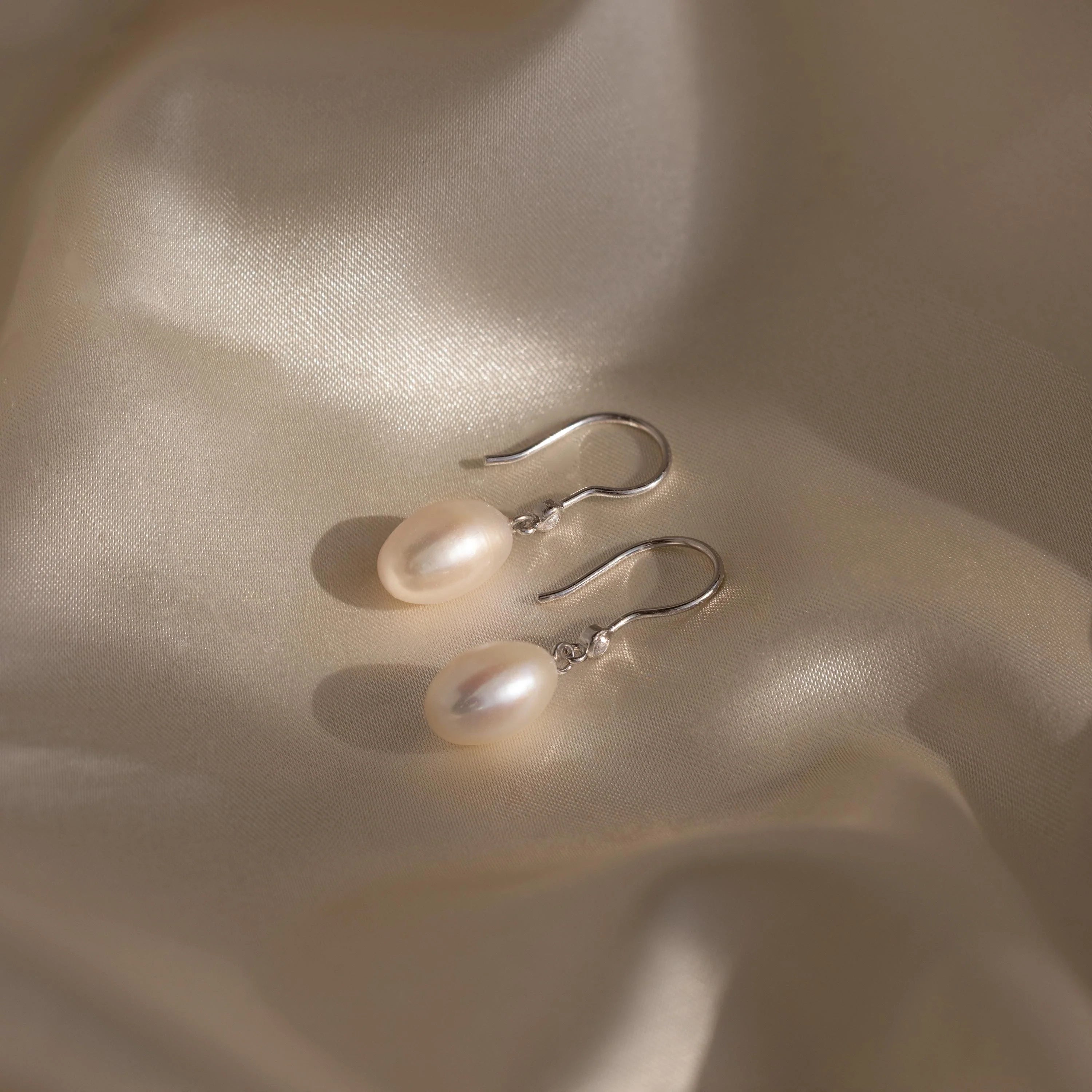 Diamond Pearl Threader Earrings Silver 18K Gold Plated