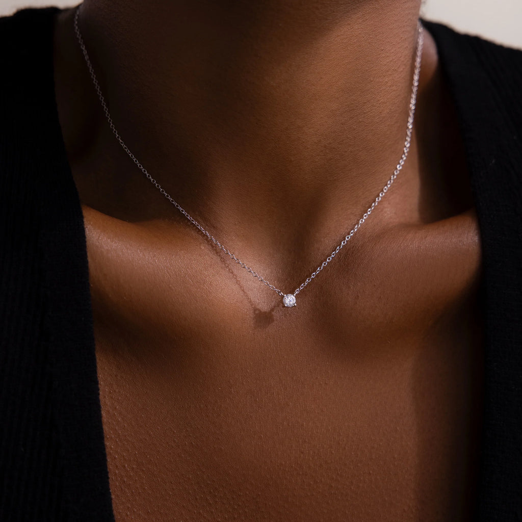 Dainty Diamond Necklace Silver 18K Gold Plated