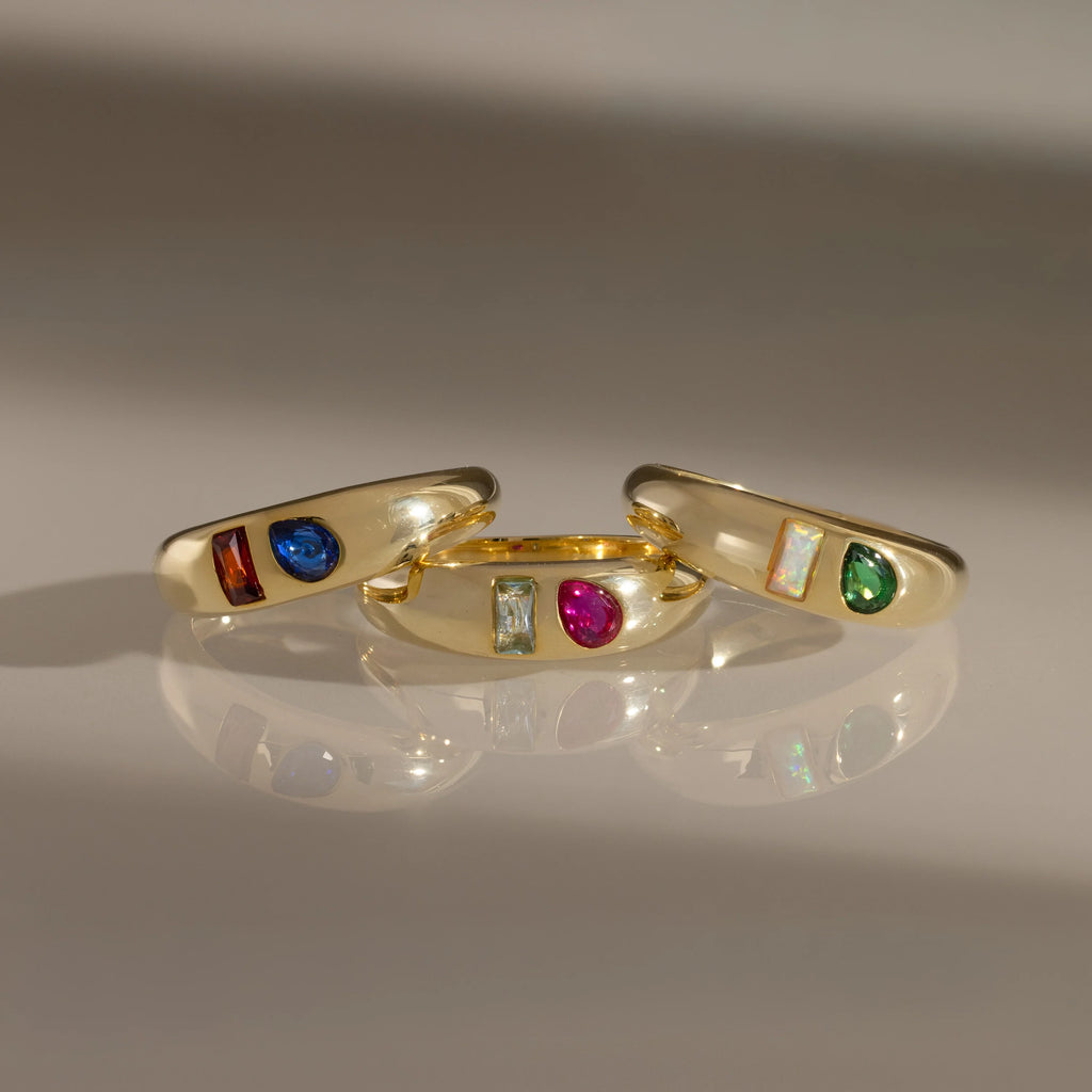 Baguette-Pear Cut Toi et Moi Dome Ring  Silver 18K Gold Plated