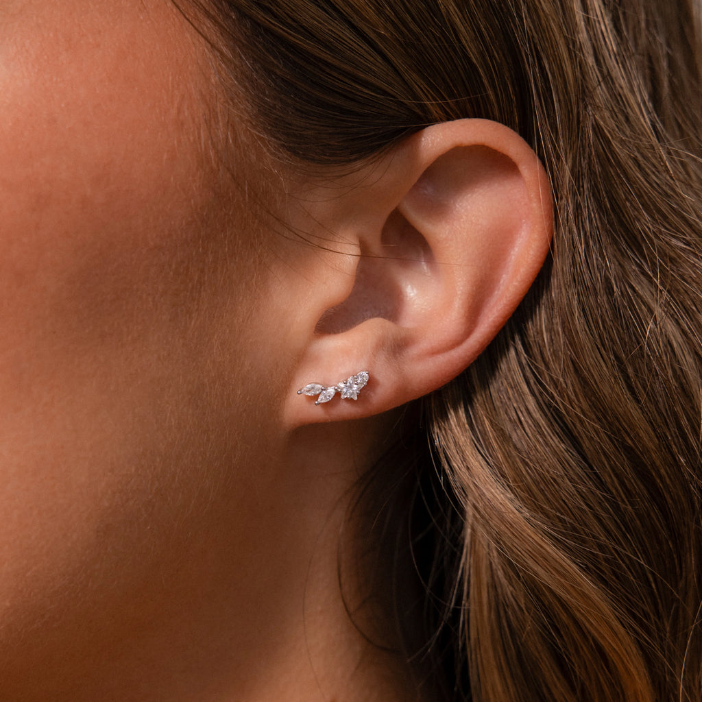 Diamond Starfall Flatback Climbers Silver 18K Gold Plated