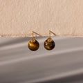 Tiger's Eye Dome Drop Earrings Silver 18K Gold Plated