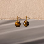 Tiger's Eye Dome Drop Earrings Silver 18K Gold Plated