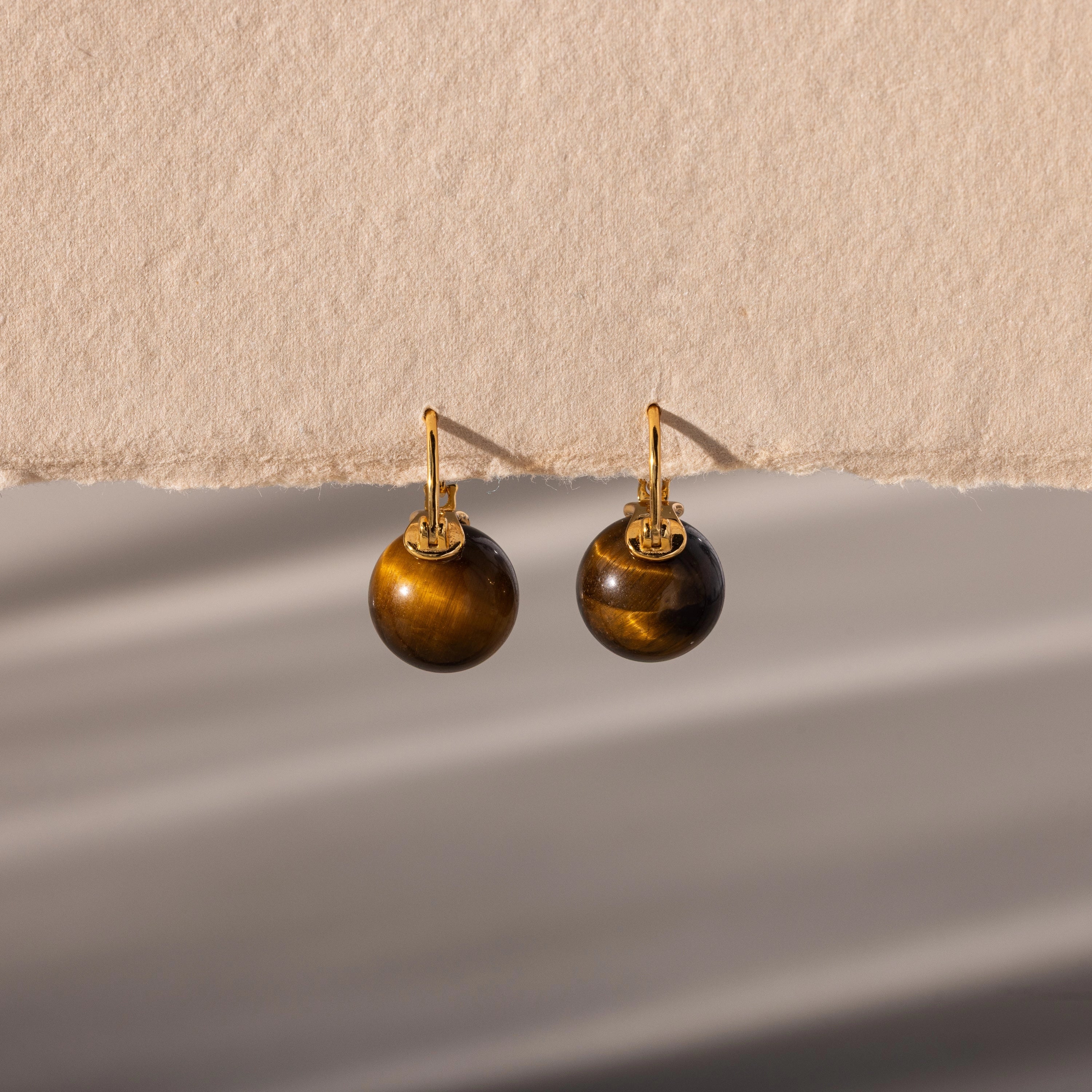 Tiger's Eye Dome Drop Earrings Silver 18K Gold Plated