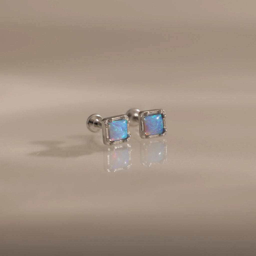 Blue Opal Prism Flatback Studs Silver 18K Gold Plated