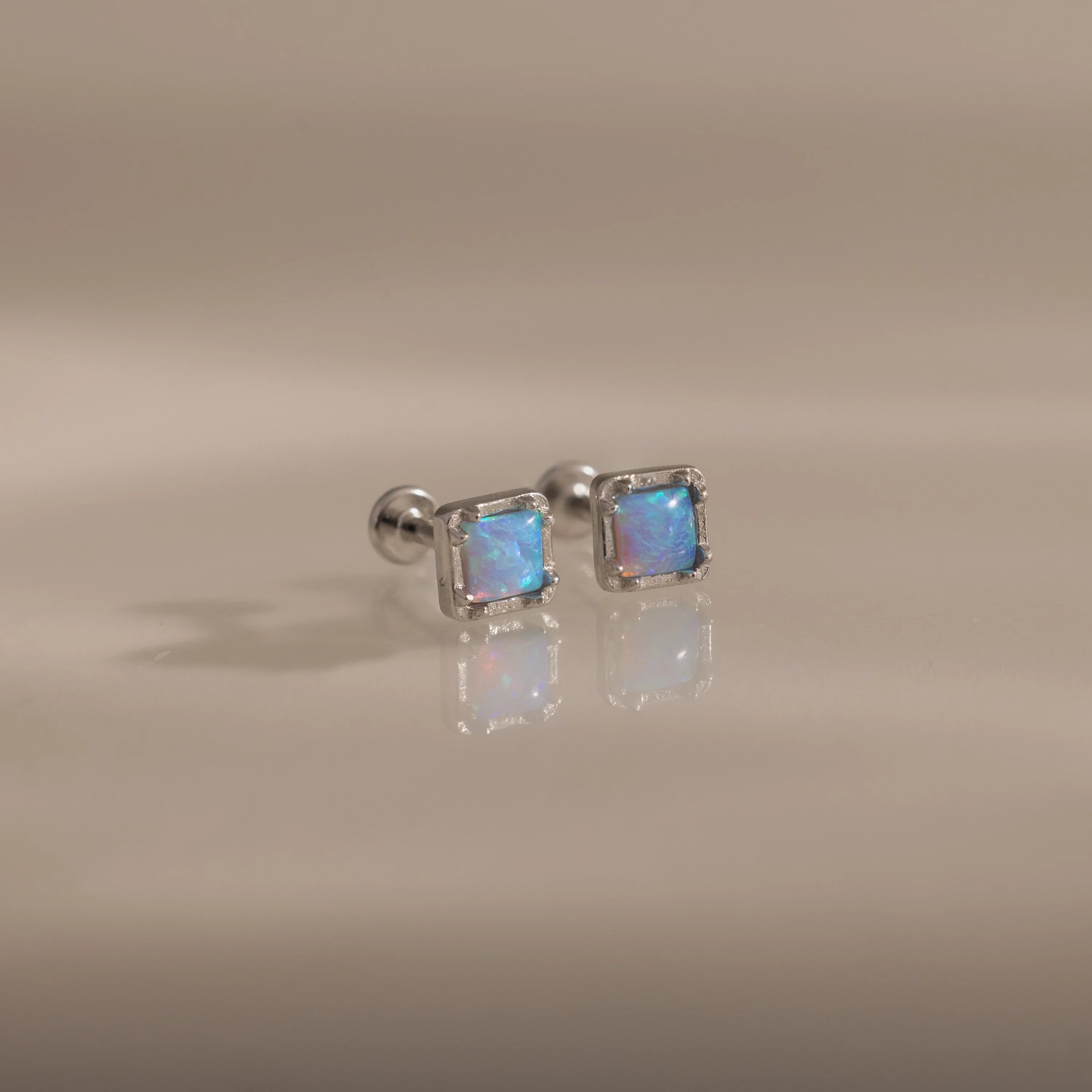 Blue Opal Prism Flatback Studs Silver 18K Gold Plated