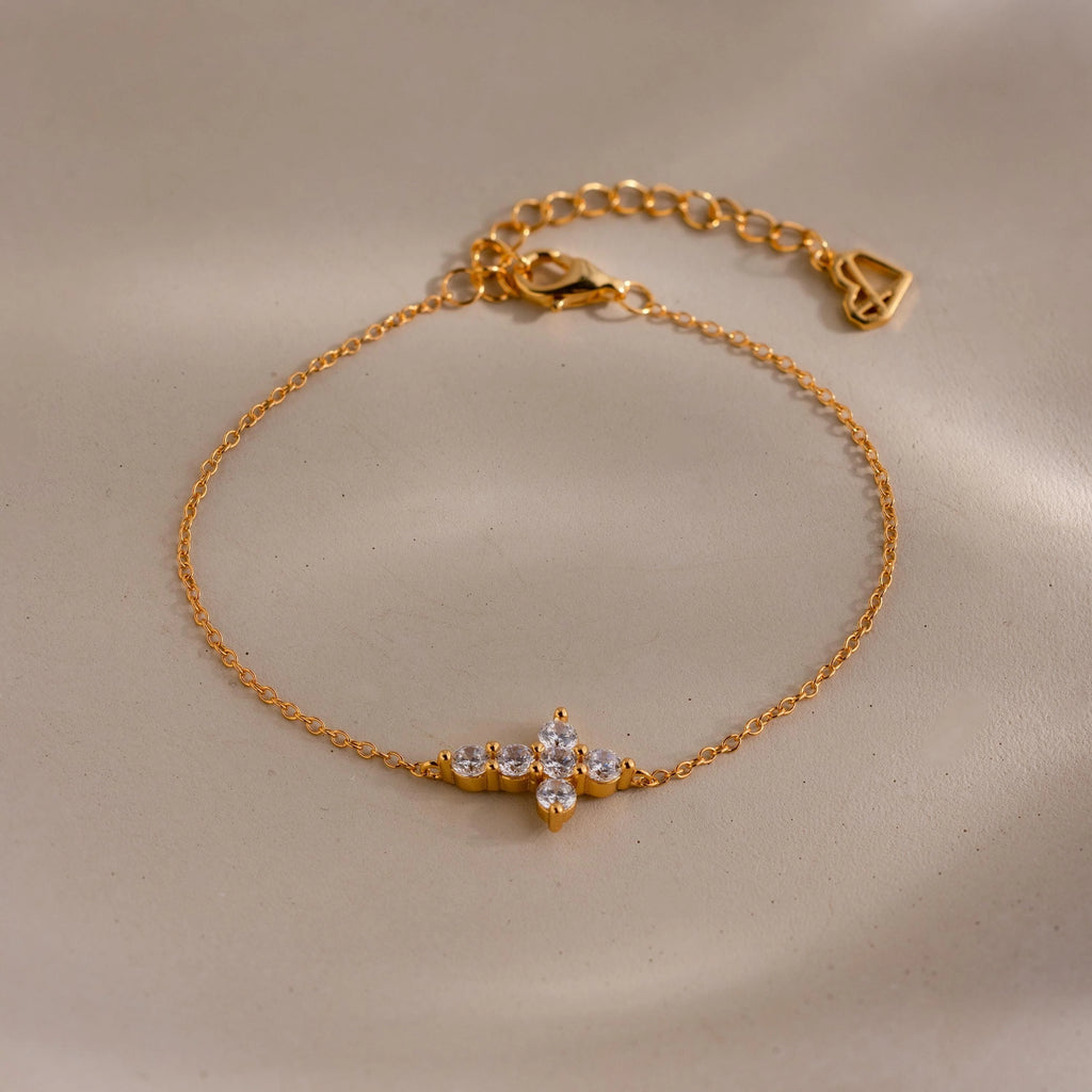 Diamond Cross Bracelet Silver 18K Gold Plated