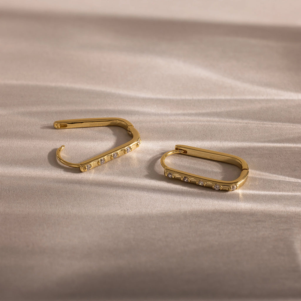 Dainty Pave Link Earrings  Silver 18K Gold Plated