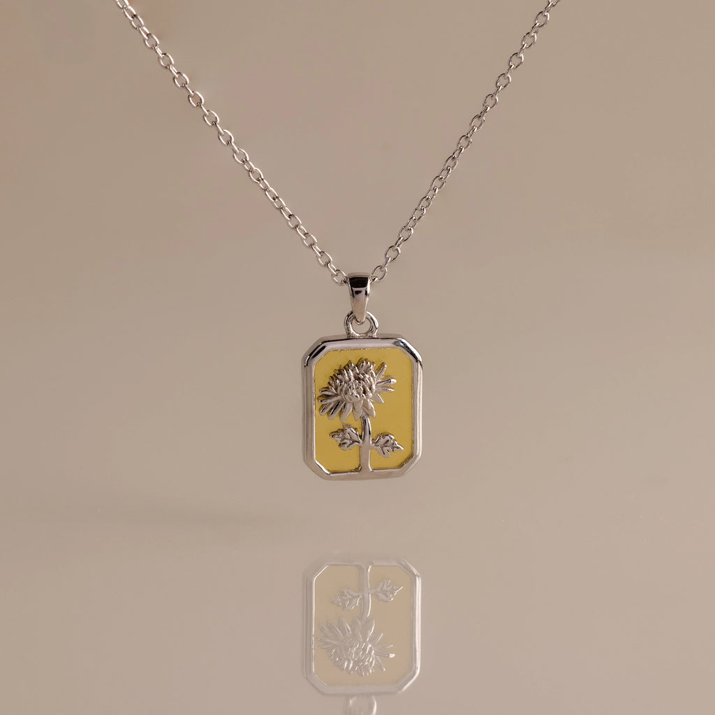 Topaz Birth Flower Charm Necklace Silver 18K Gold Plated