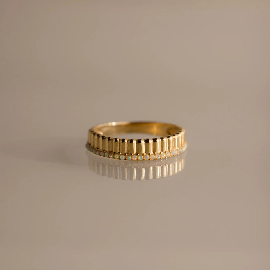 Ribbed Opal Stack Ring Silver 18K Gold Plated