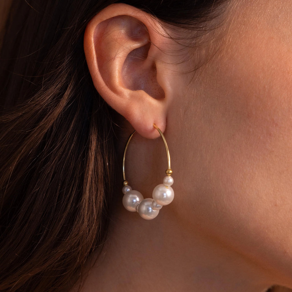Statement Pearl Hoops  Silver 18K Gold Plated
