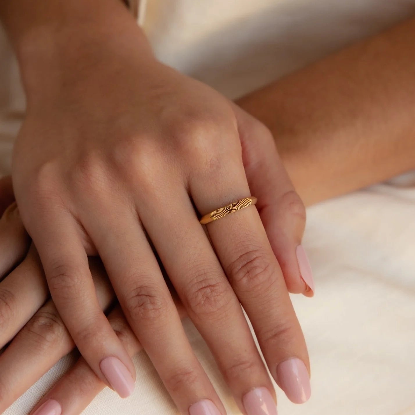 Thin Fingerprint Signet Ring Silver 18K Gold Plated
