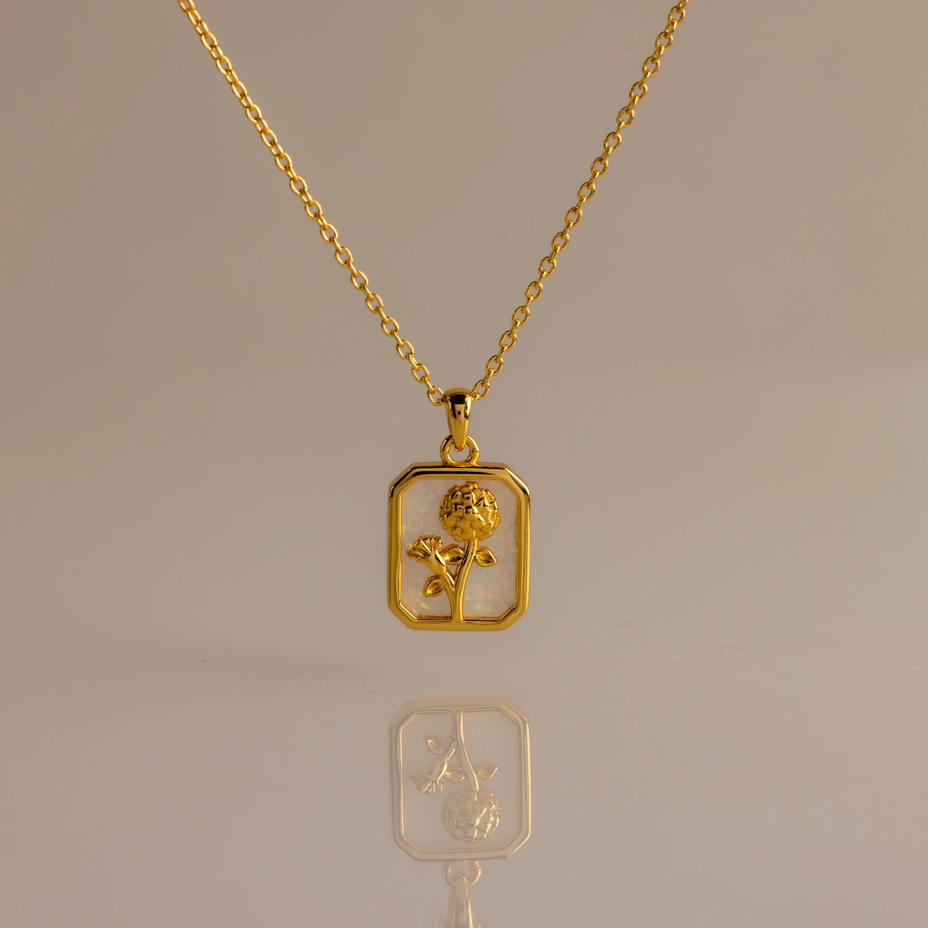 Opal Flower Charm Necklace Silver 18K Gold Plated