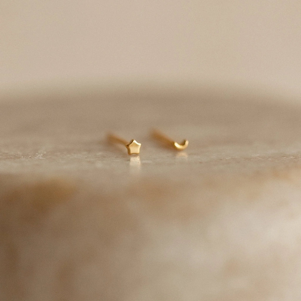 Tiny Moon & Star Studs Silver 18K Gold Plated