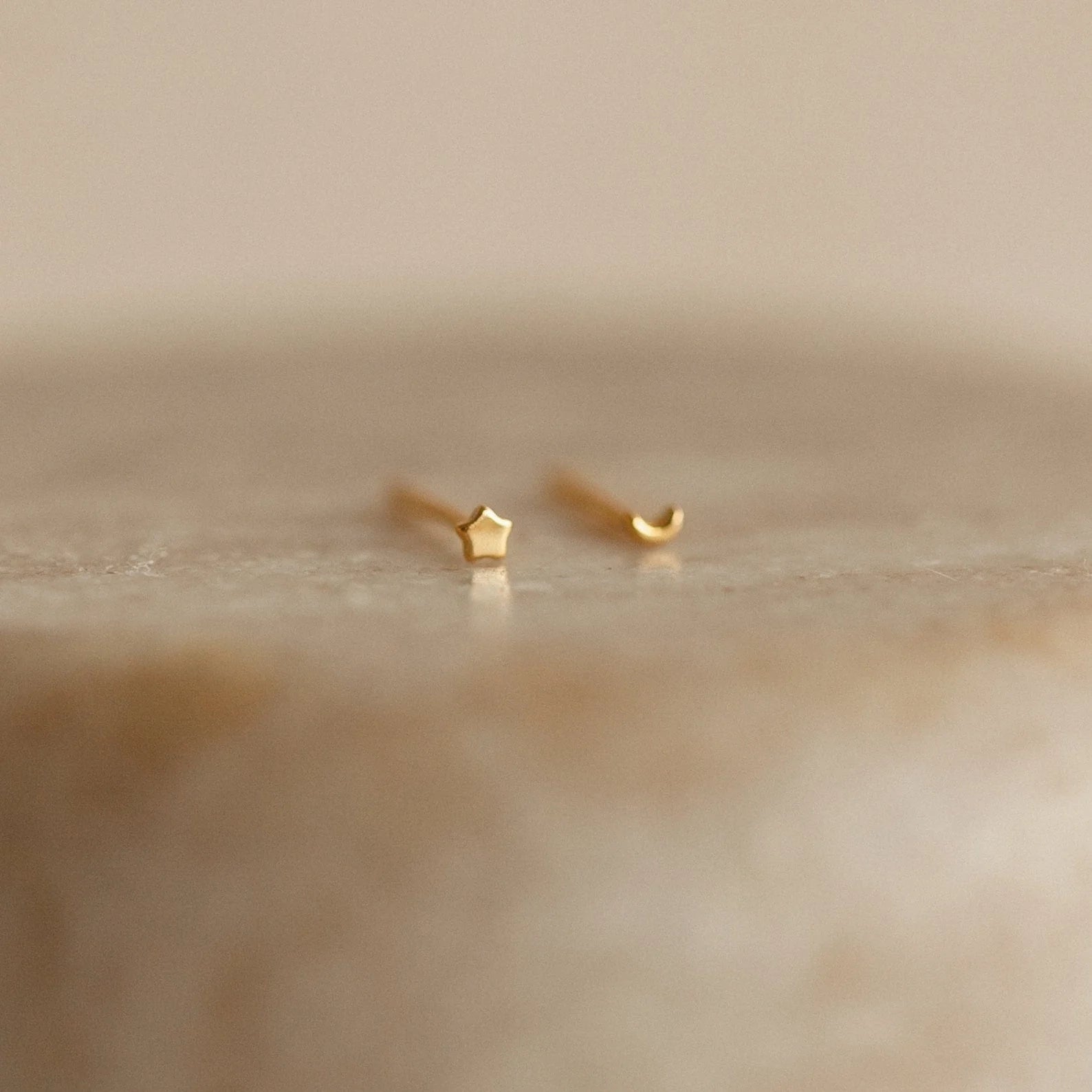 Tiny Moon & Star Studs Silver 18K Gold Plated