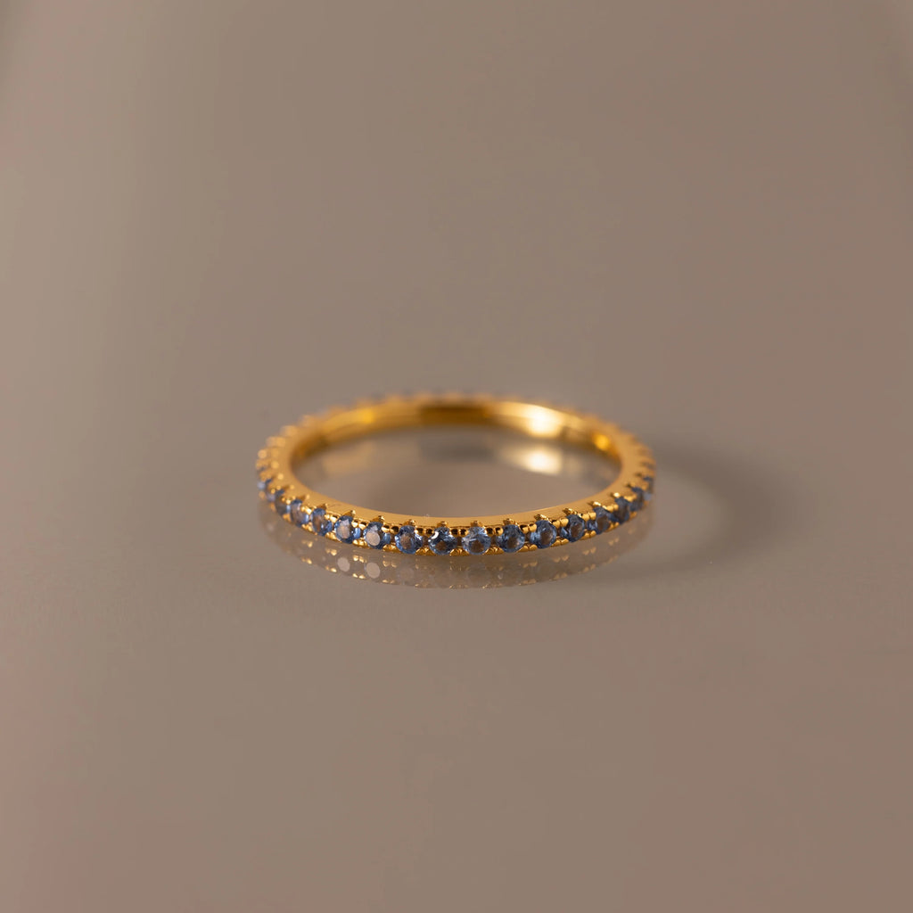 Blue Zircon Eternity band Ring Silver 18K Gold Plated