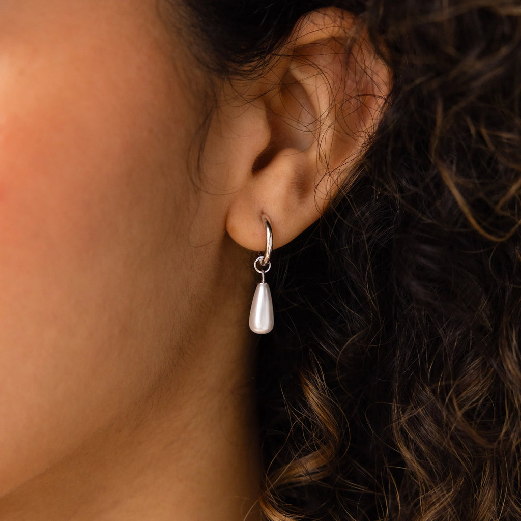 Dangling Pearl Huggies Silver 18K Gold Plated