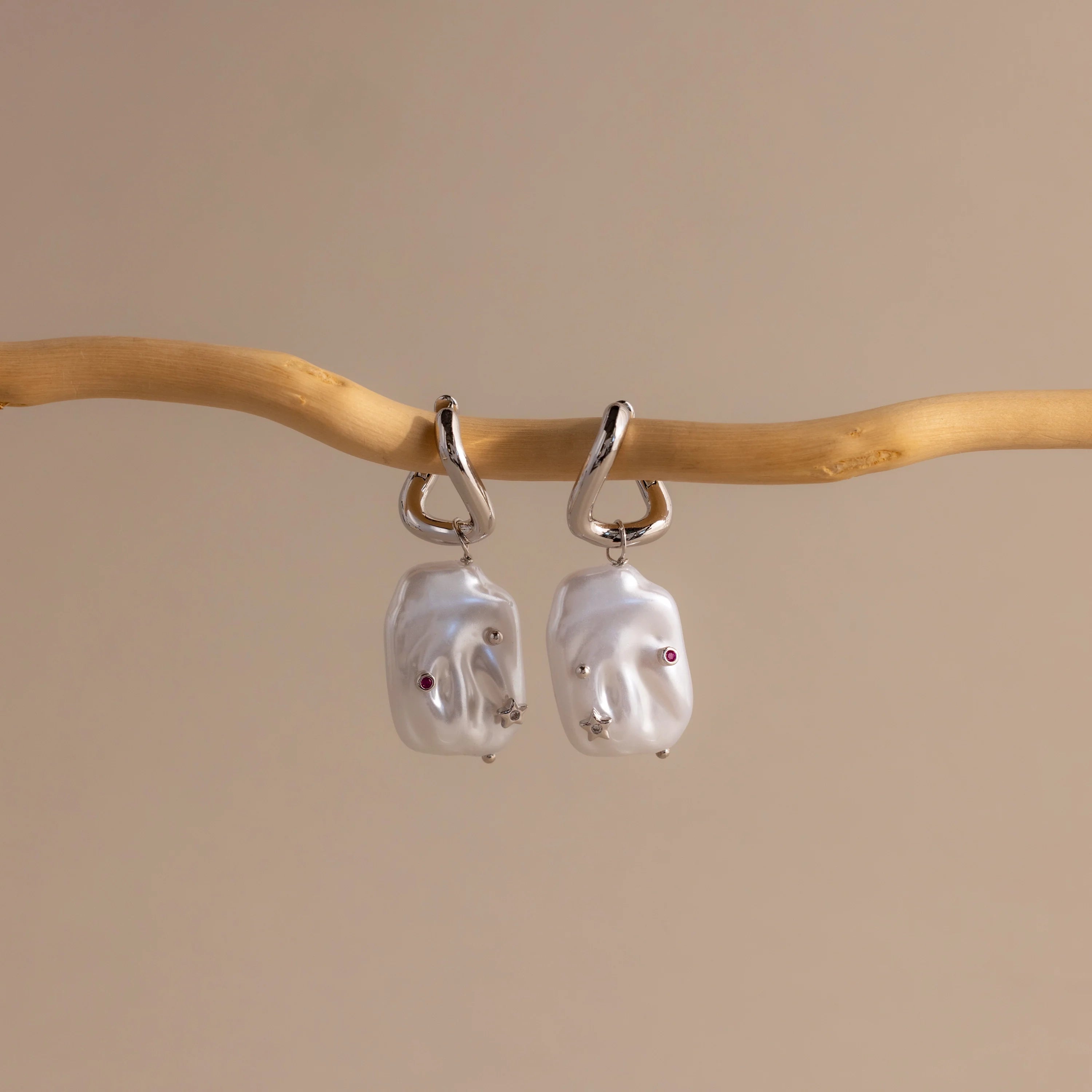 Celestial Baroque Pearl Charm Hoops Silver 18K Gold Plated