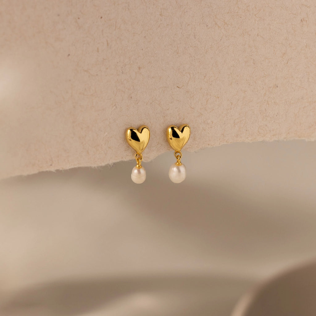 Heart Pearl Drop Earrings Silver 18K Gold Plated