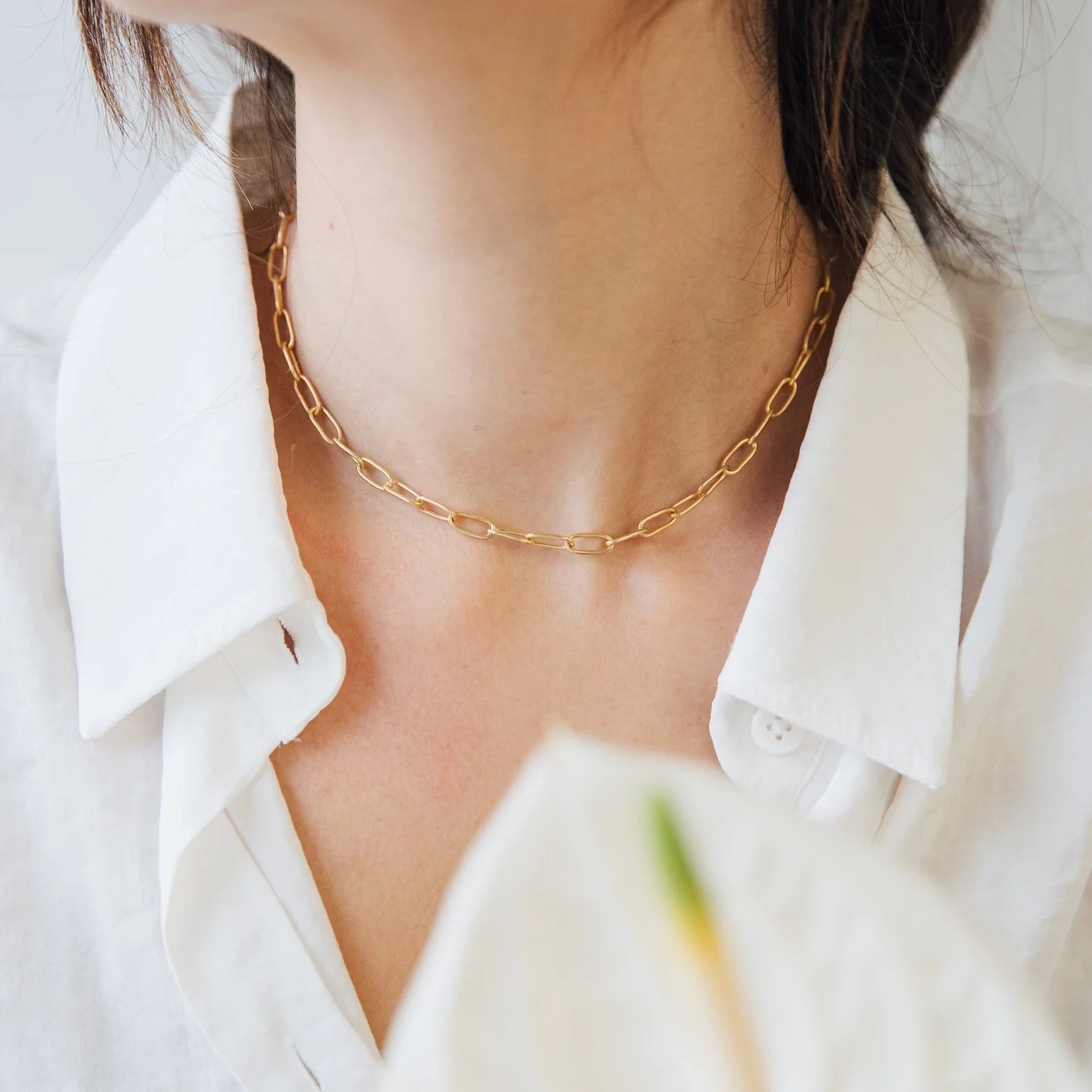 Paperclip Toggle Necklace Silver 18K Gold Plated