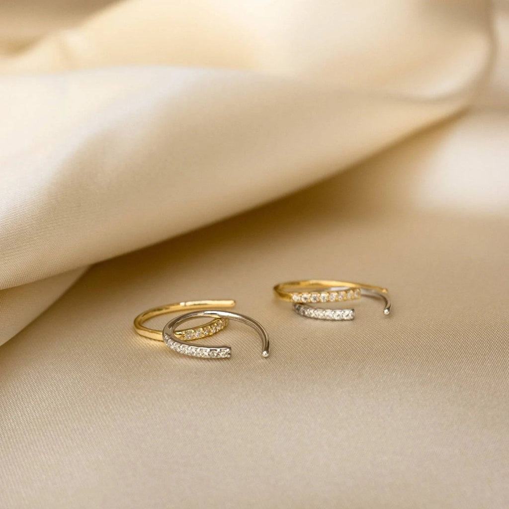 Diamond Pave Wire Hoops Silver 18K Gold Plated